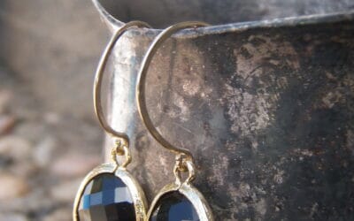 Black Faceted Glass Drop Earrings