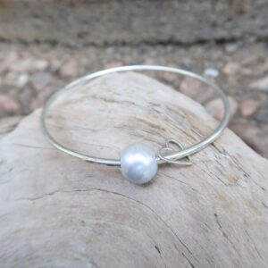 Silver Pearl & Heart Bangle