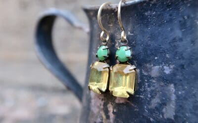 Vintage Citrine & Green Rhinestone Earrings