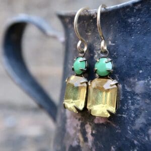 Vintage Citrine & Green Rhinestone Earrings