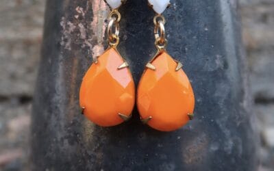 Vintage Tangerine & Milk glass Earrings