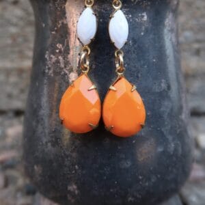 Vintage Tangerine & Milk glass Earrings