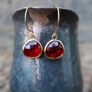 Ruby Red Faceted Glass Drop Earrings