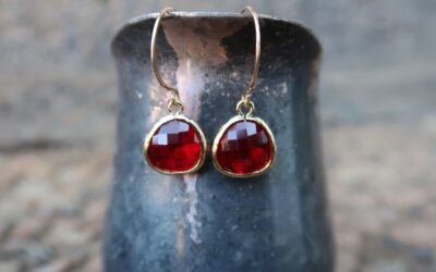 Ruby Red Faceted Glass Drop Earrings