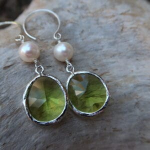 Peridot Green & Pearl Tear Drop Earrings